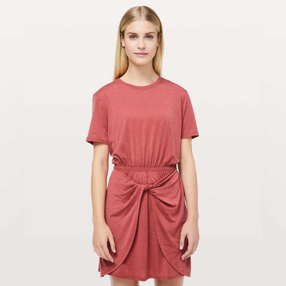 Lululemon Unwind Your Mind T-shirt Mini Dress Twist Brick Red Rose Pink Speckle